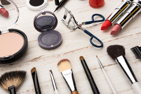 upclose of makeup and brushes