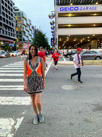 Netwalking founder Jessica Tunon in her chic reflective safety vest by Vespertine