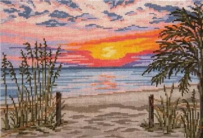 Canvas~ Palm Beach Sunset handpainted 18 mesh Needlepoint Canvas by Needle Crossings