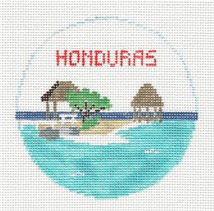 Travel Round~HONDURAS in Central America handpainted Needlepoint Ornament Canvas by Kathy Schenkel RD. ***MAY NEED TO BE SPECIAL ORDERED****