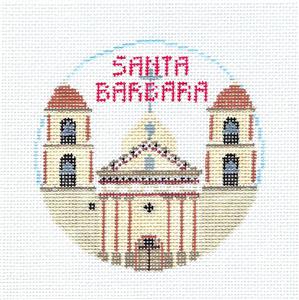 Travel Round ~ SANTA BARBARA, CALIFORNIA Needlepoint Canvas by Kathy Schenkel RD.