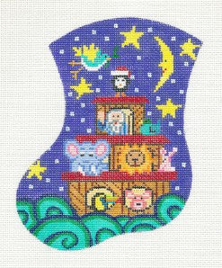 Stocking~Noah's Ark & Animals Mini Stocking Ornament HP Needlepoint Canvas by Meredith