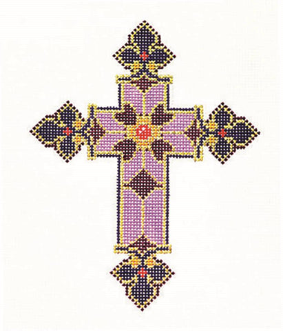 Cross~ Elegant 7" tall Purple & Red CROSS handpainted Needlepoint Canvas by LEE 13 Mesh
