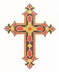 Cross ~ Elegant 7" tall Red & Gold CROSS handpainted Needlepoint Canvas by LEE 13 Mesh