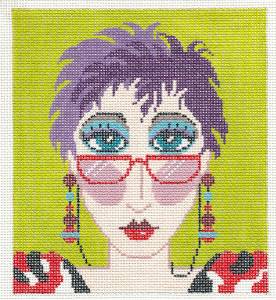 Canvas~Colorful "City Girl w/ Glasses" handpainted Needlepoint Canvas ~ BG Insert ~ LEE