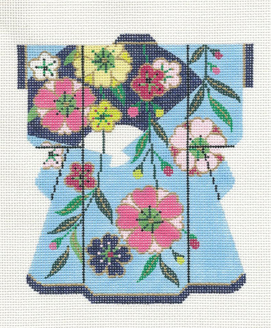 Kimono~ *Exclusive* LEE Blue Floral Medium Kimono handpainted Needlepoint Canvas 5"x 6"