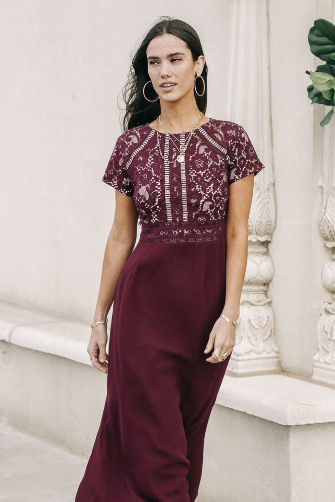 burgundy lace maxi dress