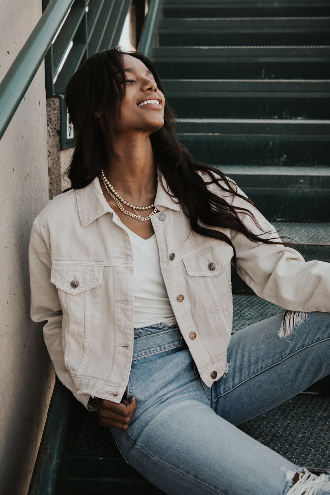 stone cropped denim jacket