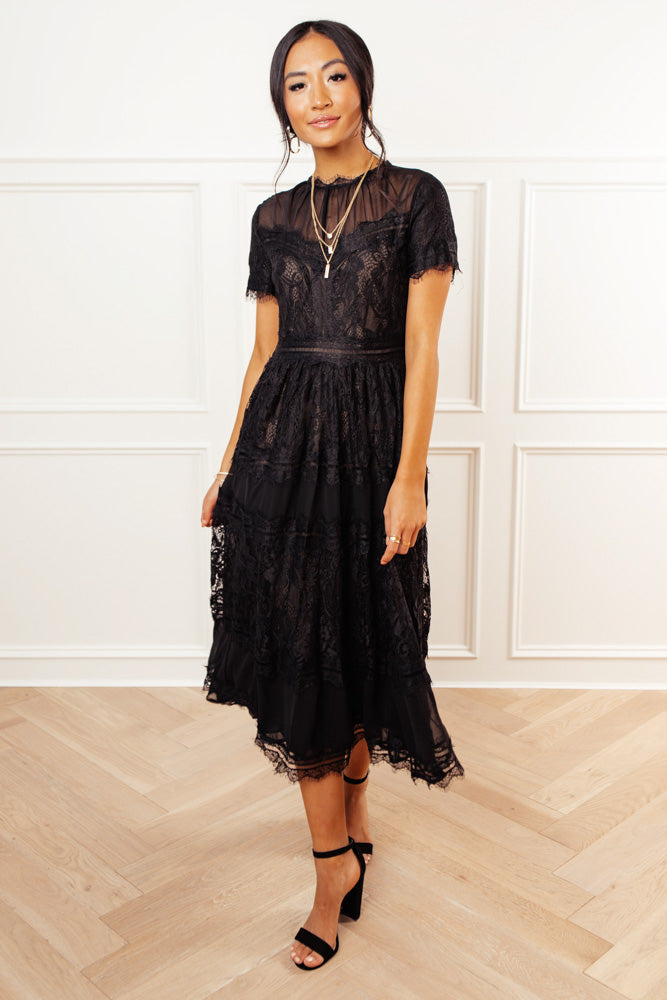 black midi lace dress