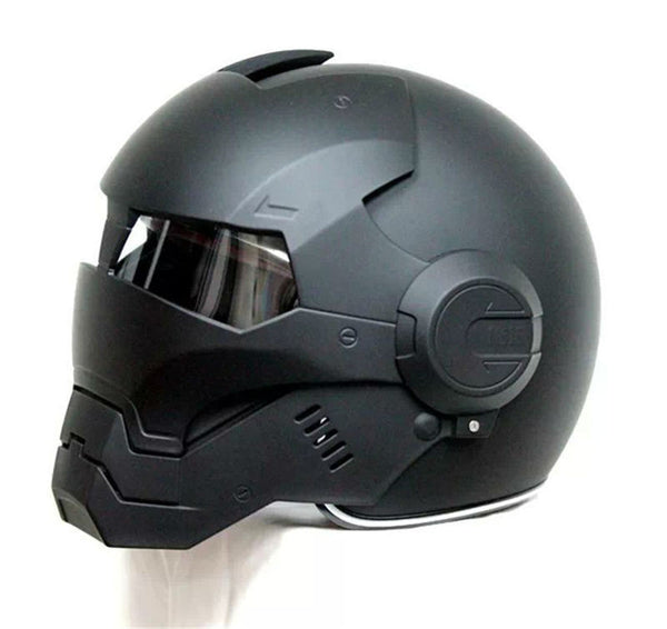 black iron man motorcycle helmet