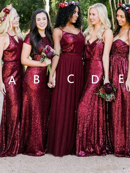 burgundy sparkly bridesmaid dress