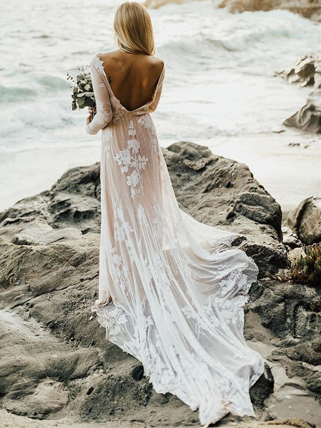Backless Bridal Gown Real Lace Sheath Garden Beach Boho Wedding Dress H2020  - China Wedding Gown and White Wedding Dress price