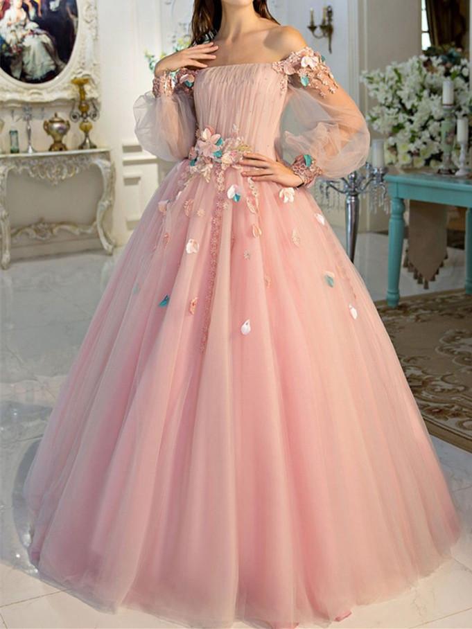 pink prom dresses off the shoulder