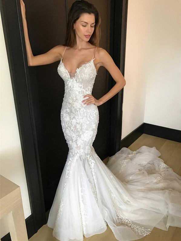 mermaid wedding dress spaghetti straps