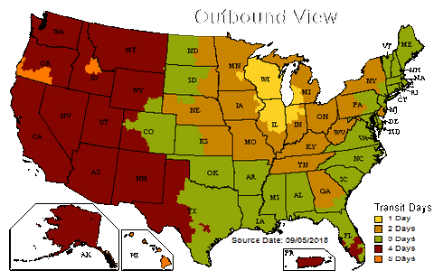 UPS Ground shipping days from Better Bidders (zip code 53092)