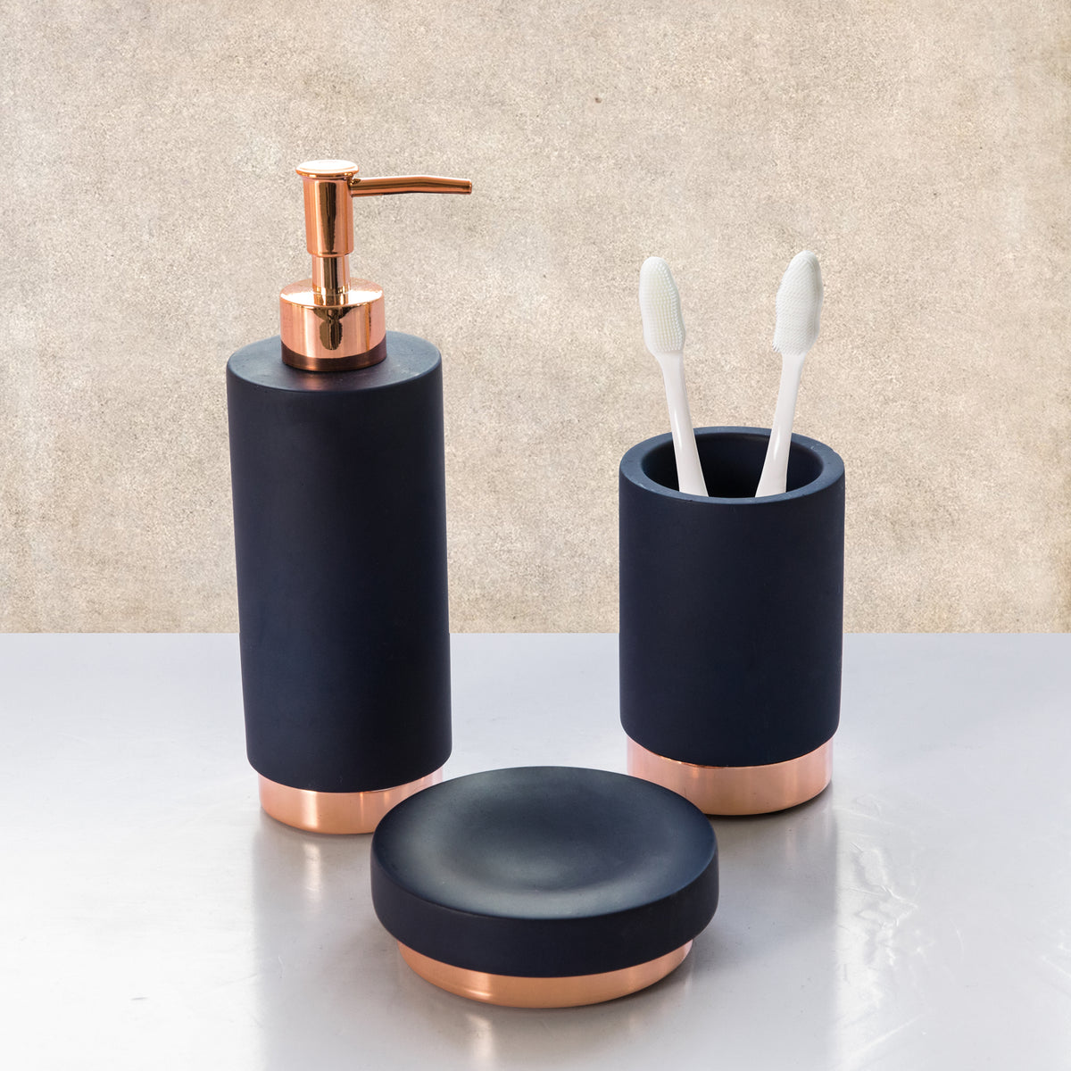 Navy Blue Rosy Gold Bath Accessories Sets Anvi Home Anvi Home Inc