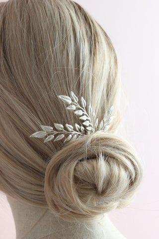 hair pins, leaf hair pins, silver leaf hair pins, bridal hair pins, bridal leaf headpiece, wedding leaf hair pin