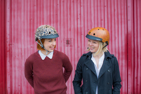 2 girls with sawako bike helmets
