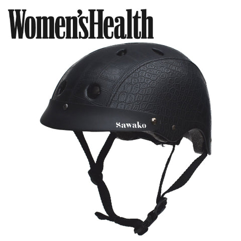 black crocodile helmet on Women's Health