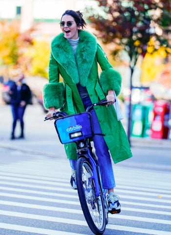 Kendall Jenner cycling on a citibike