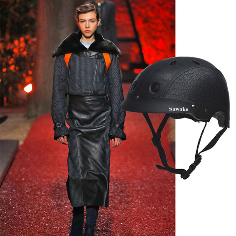 Leather fall trend with Sawako black crocodile bike helmet 