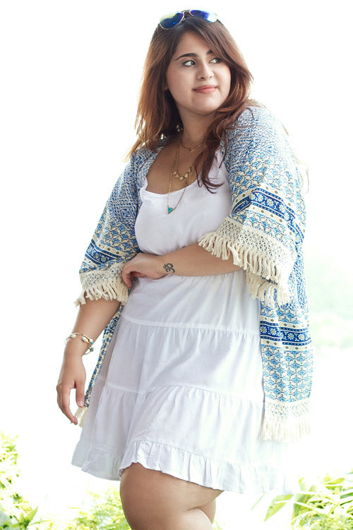 #AanyaGirl, Aashna Bhagwani in our printed blue boho kimono. Aanya Hong Kong