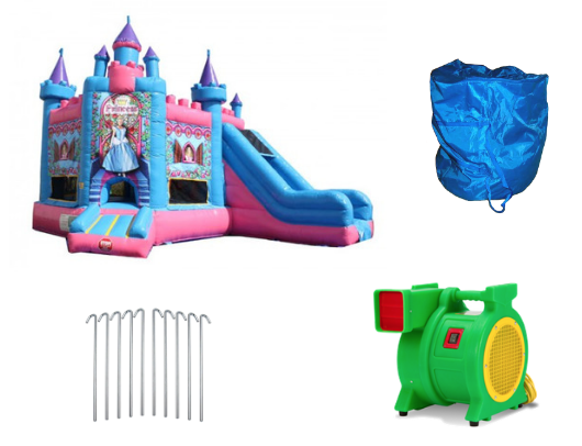 princess castle bounce house with slide includes blower and accessories