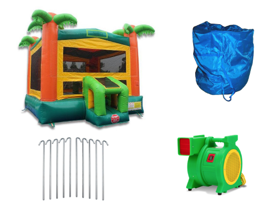 tropical commercial bounce house with blower and accessories