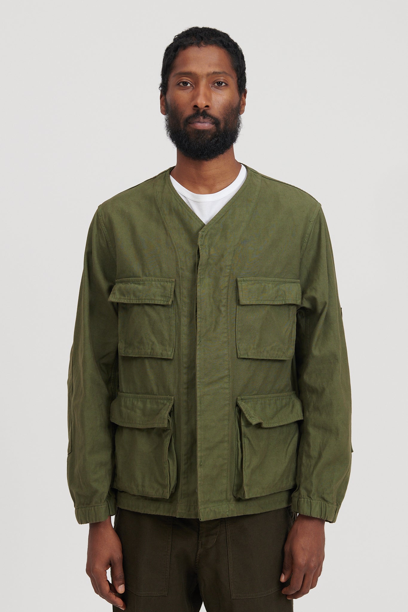 Back Satin Collarless BDU Type Jacket - Olive