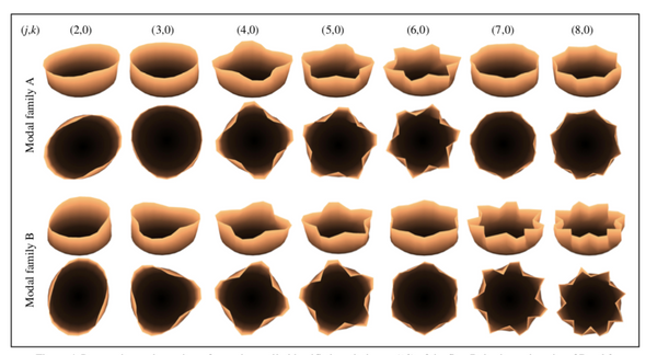 A figure from the study, “The Dynamics of Tibetan Singing Bowls”, showing the different shapes of singing bowls when being played