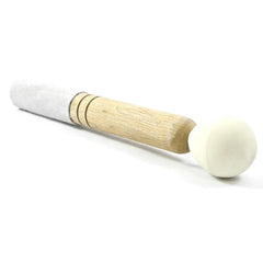 wooden mallet white handle ball pointed end white background
