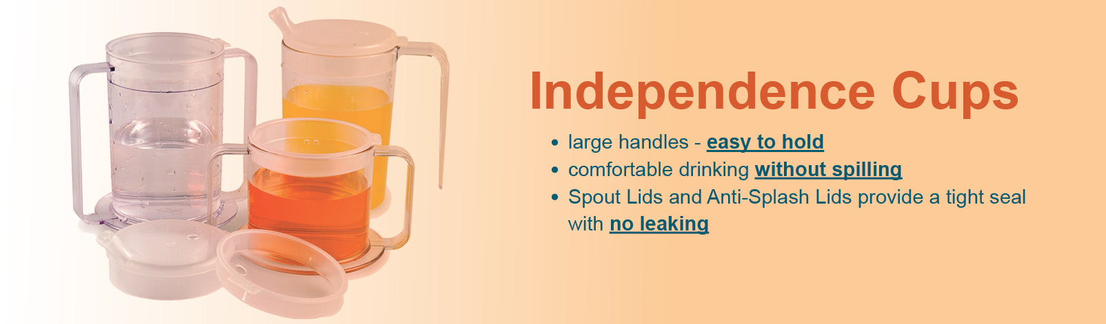 Spillproof Independence Cups with handles - 6 oz, 9 oz, 12 oz 
