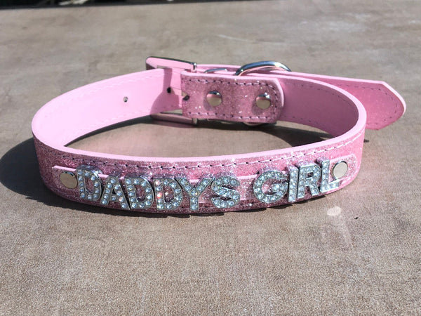 Daddys Girl Rhinestone Choker Sparkly Hot Pink Vegan Leather Bdsm Coll Cat House Riot 