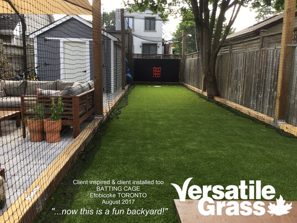 Backyard makeovers are our largest singular usage for Versatile Grass Versatile synthetic artificial grass turf Toronto GTA Ontario batting cage 