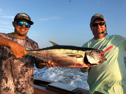 Yellow fin tuna caught on a Hot Pink Monkalur aboard the Caramba off the coast of Costa Rica
