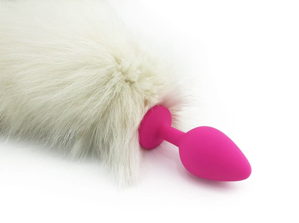 14"-15" Genuine Fluffy White Cat Tail Butt Plug - THE FETISH ACADEMY