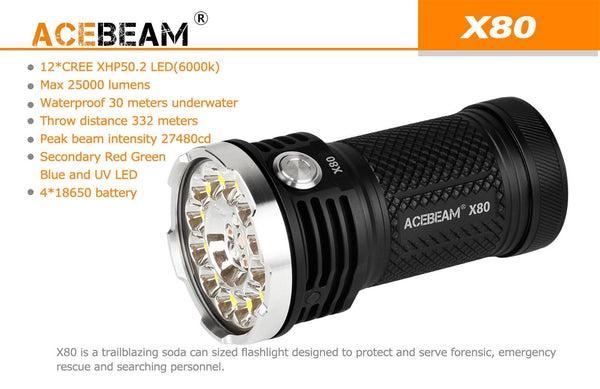 Acebeam X80 12*CREE XHP50.2 led 25000 lumens rescue searching led