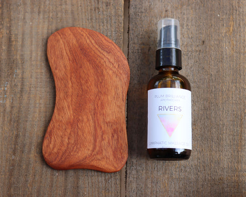 wood gua sha and lymphatic massage oil kit
