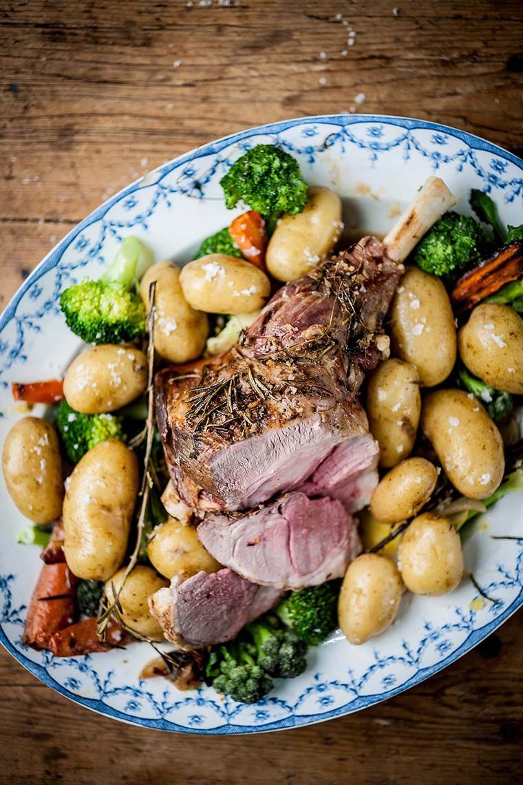 Roast Leg of Lamb with Mint and Caper Sauce