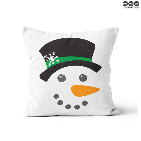 White throw pillow with the Snowman Face svg