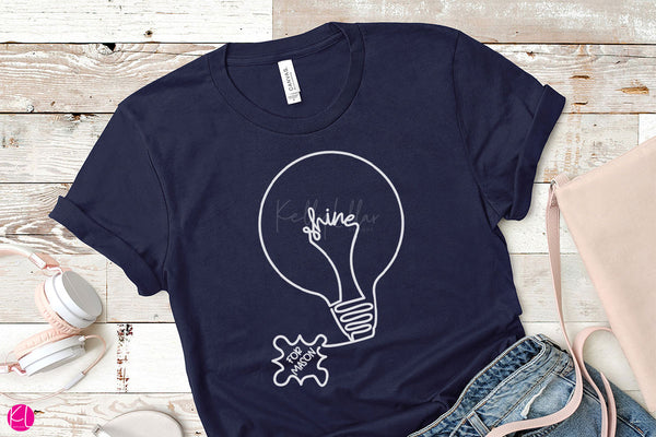 Freebie Friday | Autism Awareness Lightbulb Cut File with Added Name on a Women's Shirt | SVG DXF EPS PNG