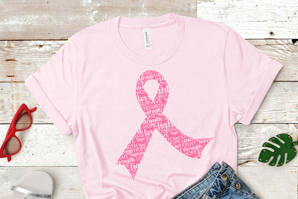 Women's shirt with the inspiration filled breast cancer awareness ribbon svg cut file