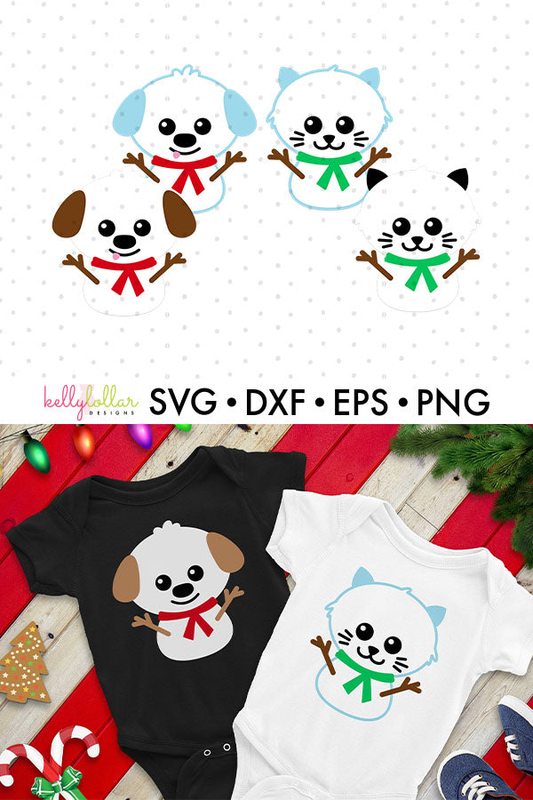 Cat and Dog Snowmen for Winter Shirts and Decor | SVG DXF EPS PNG Cut Files | Free for Personal Use