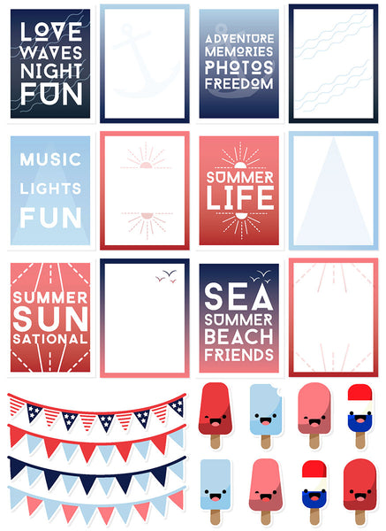 Patriotic Themed Print and Cut Planner Sticker Set for July | Free for Personal Use