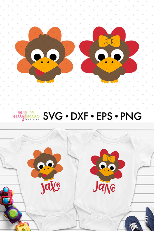 Cute Turkey Characters for Children’s Thanksgiving Shirts | SVG DXF EPS PNG Cut Files | Free for Personal Use