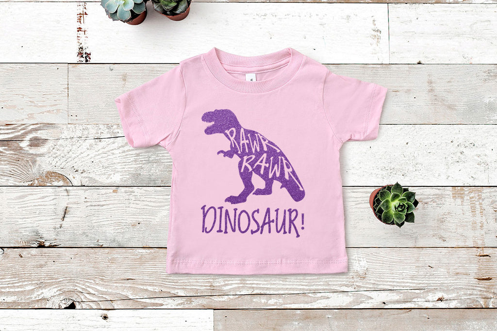 Girl's toddler shirt with the Rawr Rawr Dinosaur svg cut file