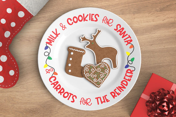 Christmas Eve cookie plate for Santa with the Milk & Cookies for Santa & Carrots for the Reindeer svg cut file