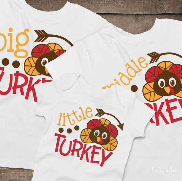 Freebie Friday | Matching Big, Middle & Little Turkey Sibling SVG Set | SVG DXF PNG