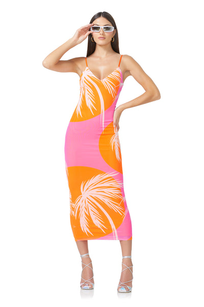 Amina Mesh Dress - Orange Palm