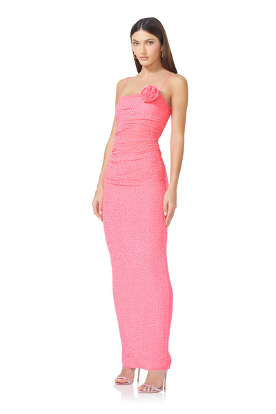 Jennan Rosette Rhinestone Dress - Knockout Pink